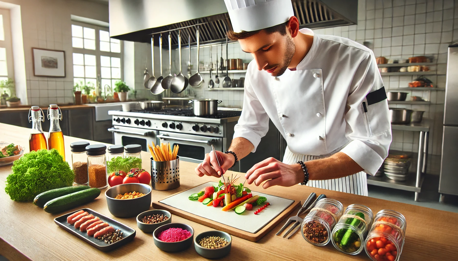 Chef créant des plats gourmets